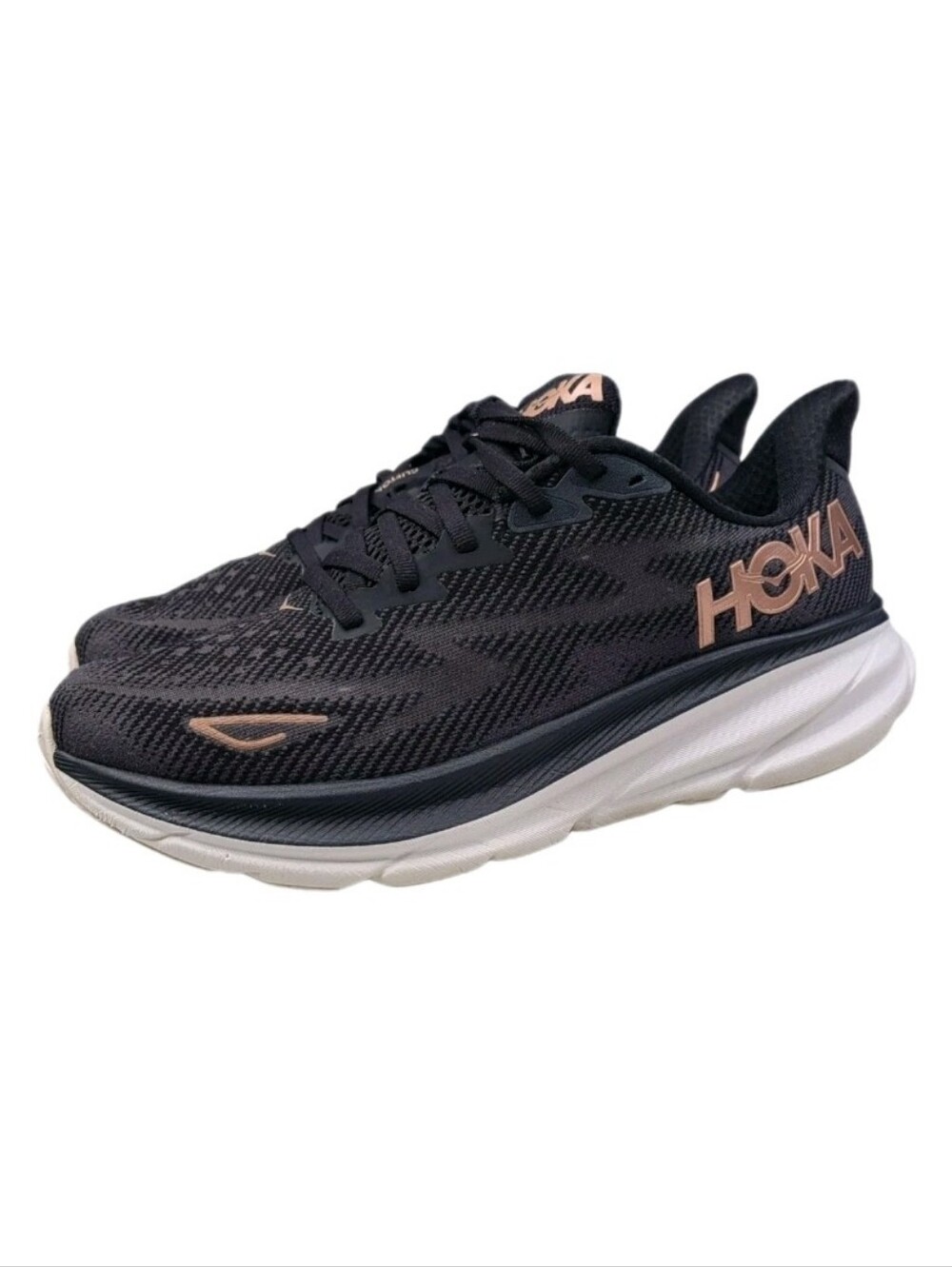 Hoka One One Clifton 9 Black Gold Women’s Size 9.5B Running Gym Athletic Shoes